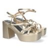 Sandalias doradas de tacón y plataforma de vestir para mujer 045