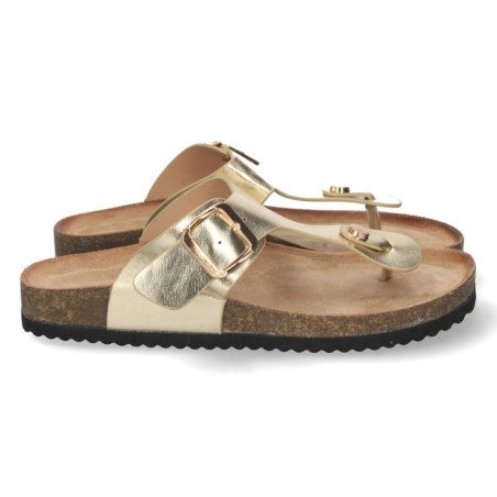 Sandalias planta bio tipo esclava con hebilla mujer color oro