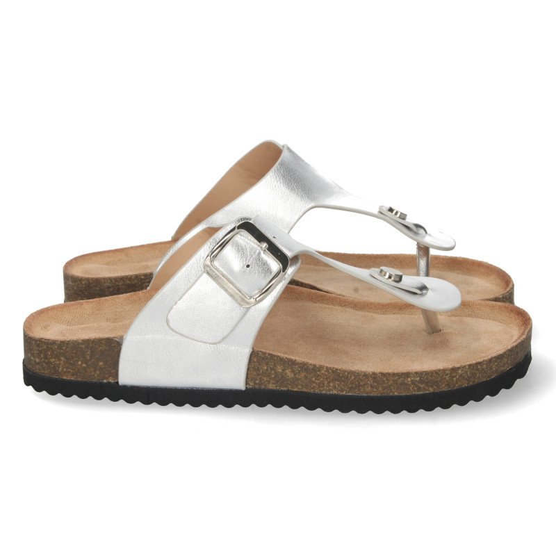 Sandalias planas bio diseño esclava mujer color plata