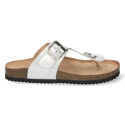 Sandalias planas bio diseño esclava mujer color plata