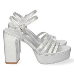 Sandalias de fiesta con tacón y plataforma mujer color plata
