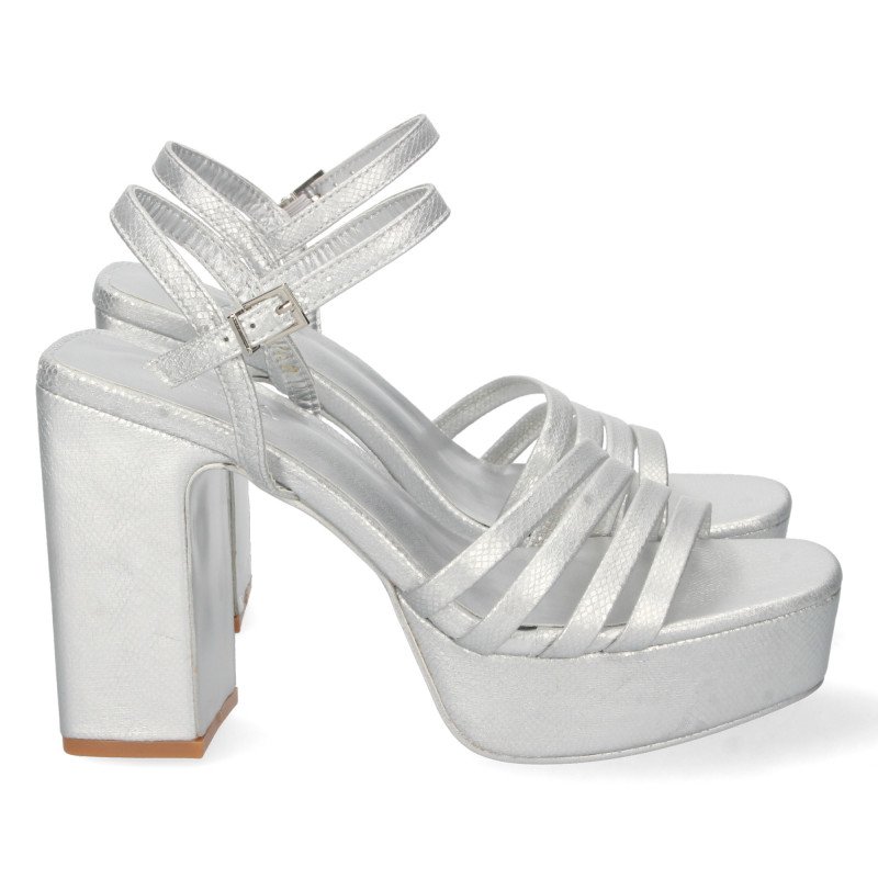 Sandalias de fiesta con tacón y plataforma mujer color plata Sandalias de fiesta con tacón y plataforma mujer color plata