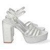 Sandalias de fiesta con tacón y plataforma mujer color plata