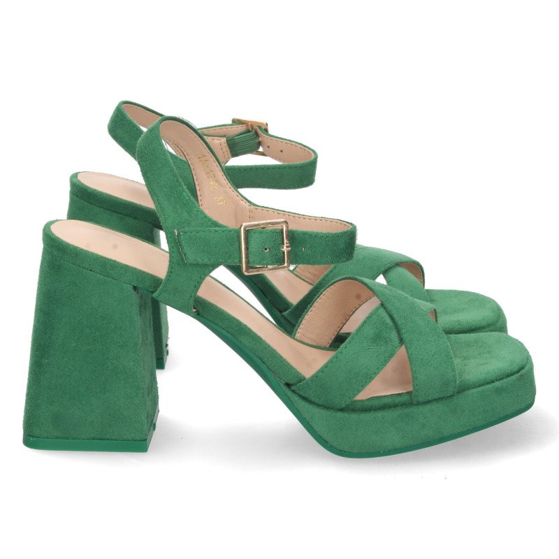 Sandalias fiesta tacón ancho pala cruzada mujer verde Sandalias fiesta tacón ancho pala cruzada mujer verde