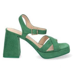 Sandalias fiesta tacón ancho pala cruzada mujer verde
