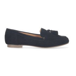 Mocasín plano con flecos mujer color negro