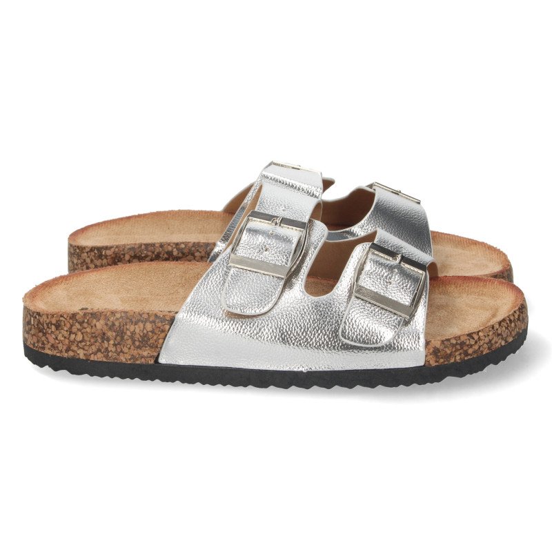 Sandalias planas plateadas mujer planta bio 1AY-1056 Sandalias planas plateadas mujer planta bio 1AY-1056