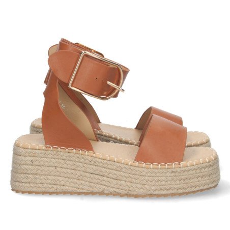 Sandalias planas mujer con yute color camel
