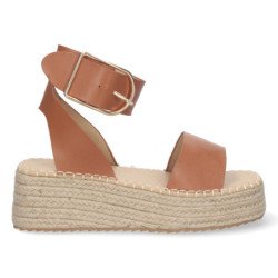 Sandalias planas mujer con yute color camel