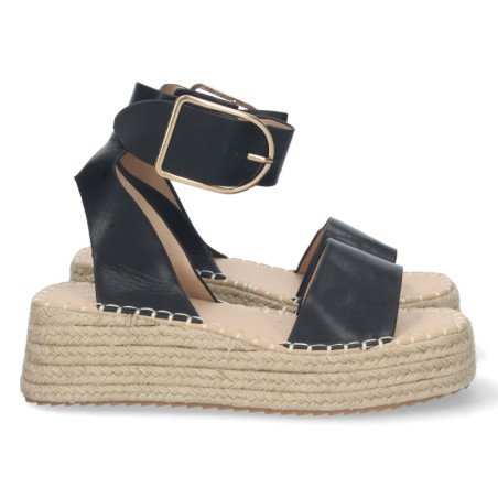 Sandalias planas mujer con yute color negro