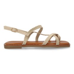 Sandalias planas cómodas trenzadas para mujer color beige 1U4