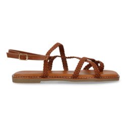 Sandalias planas cómodas trenzadas para mujer color camel 1U4