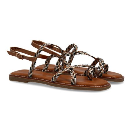 Sandalias planas cómodas trenzadas para mujer color champan 1U4