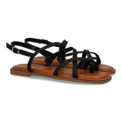 Sandalias planas cómodas trenzadas para mujer color negro 1U4