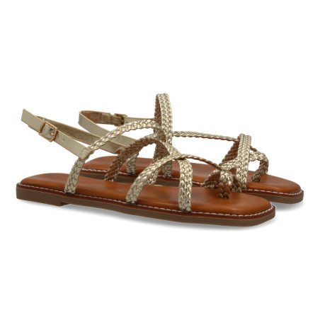 Sandalias planas cómodas trenzadas para mujer color oro 1U4