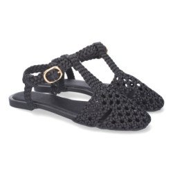 Sandalias planas para mujer diseño trenzado color negro 1U5