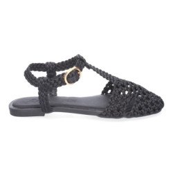 Sandalias planas para mujer diseño trenzado color negro 1U5