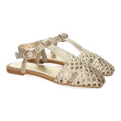 Sandalias doradas planas para mujer diseño trenzado 1U5