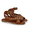 Sandalias planas cómodas ojales de metal para mujer color camel 2287