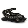 Sandalias planas cómodas ojales de metal para mujer color negro 2287