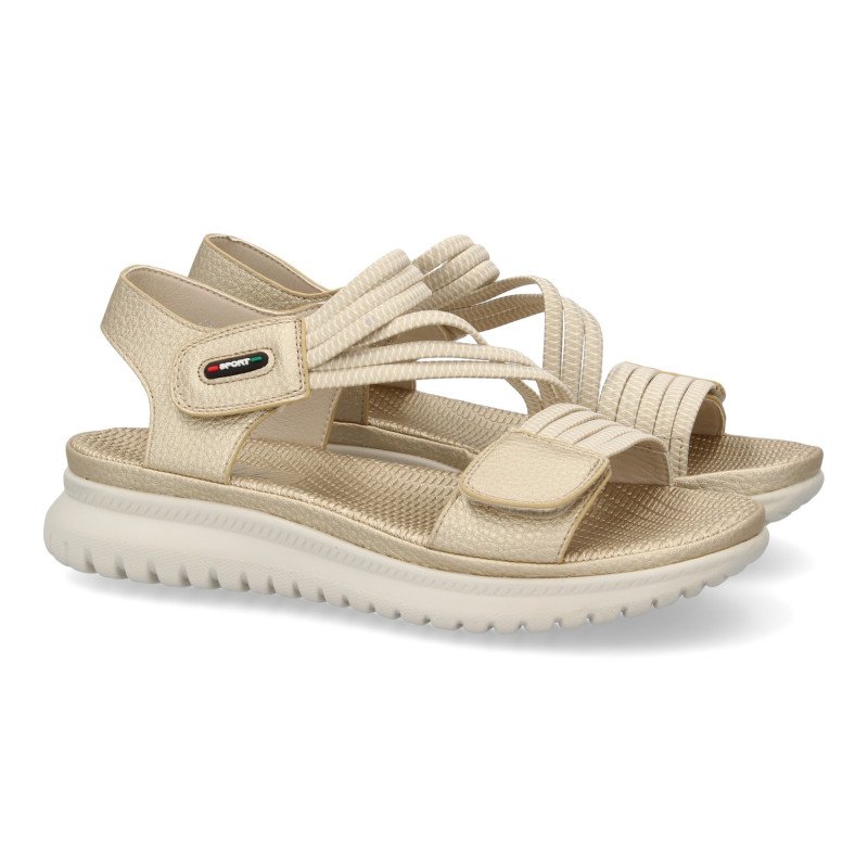 Sandalias doradas planas cómodas para mujer 23K1688