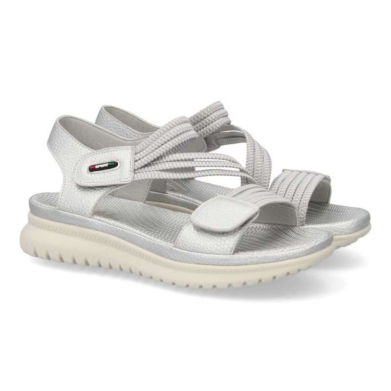 Sandalias plateadas planas cómodas para mujer 23K1688
