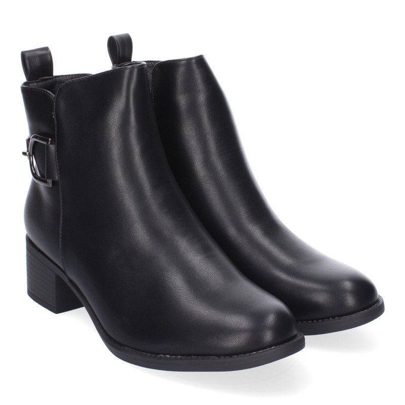 Botines de tacón bajo negros elegantes de vestir para mujer 2409