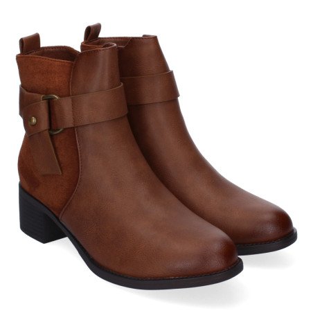 Botines de tacón bajo cómodos elegantes para mujer color camel 2412