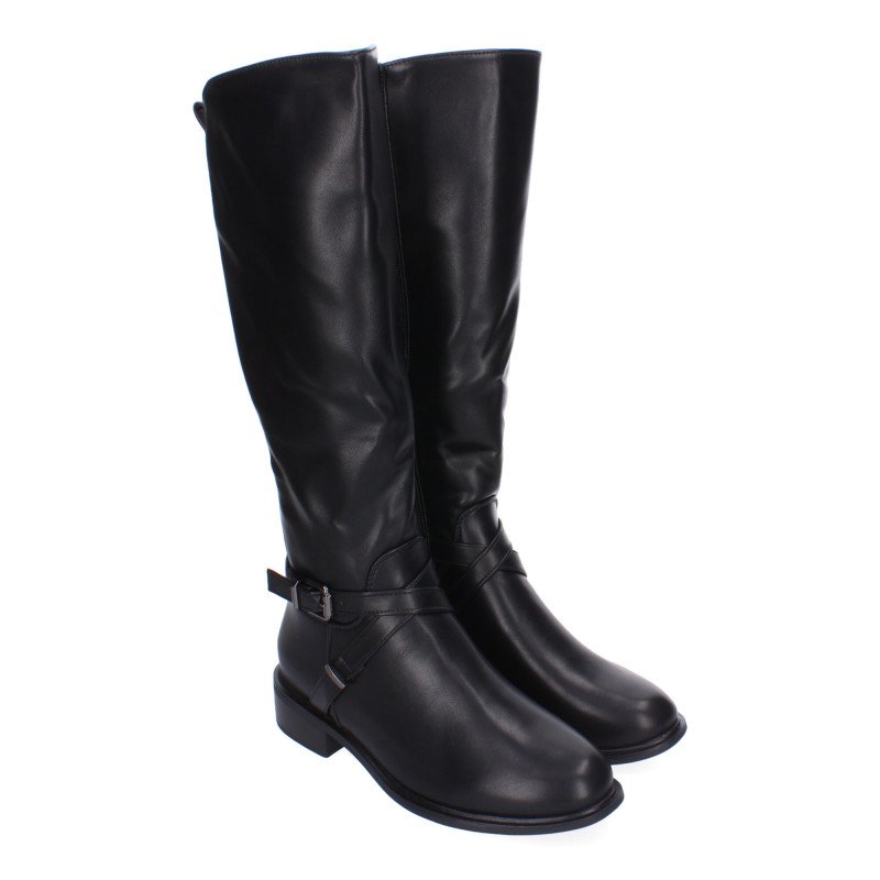 Botas altas negras tacón bajo elegantes cómodas para mujer 2415