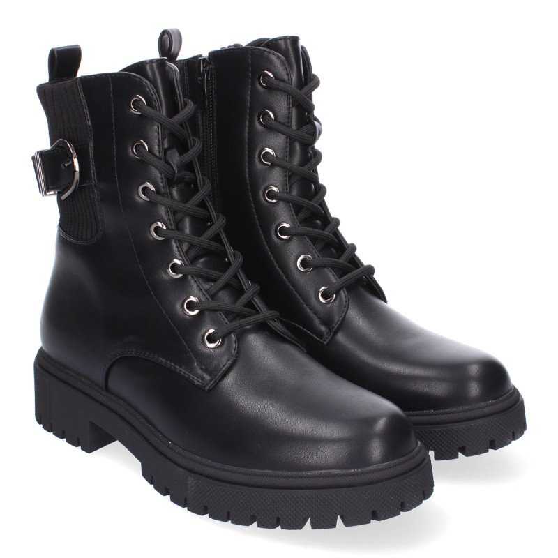 Botas militares cómodas hebilla para mujer color negro 2418