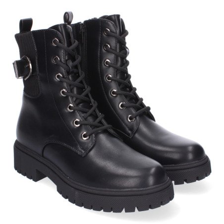 Botas militares cómodas hebilla para mujer color negro 2418