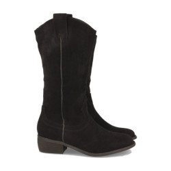 Botas con tacón bajo cómodo tira en caña mujer color negro