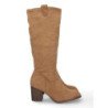 Botas altas tacón medio ancho con cremallera mujer color camel