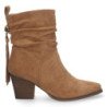 Botines tacón medio con flecos punta fina mujer color camel