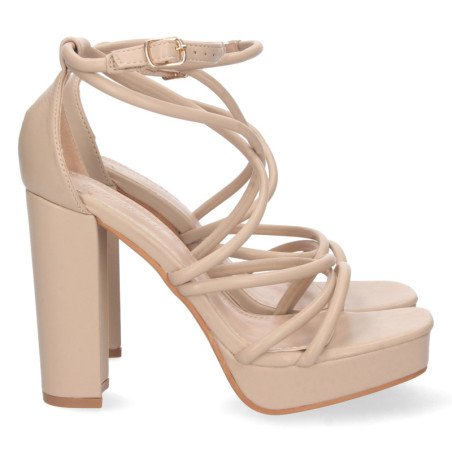 Sandalias de tacon para fiesta con mini plataforma mujer beige