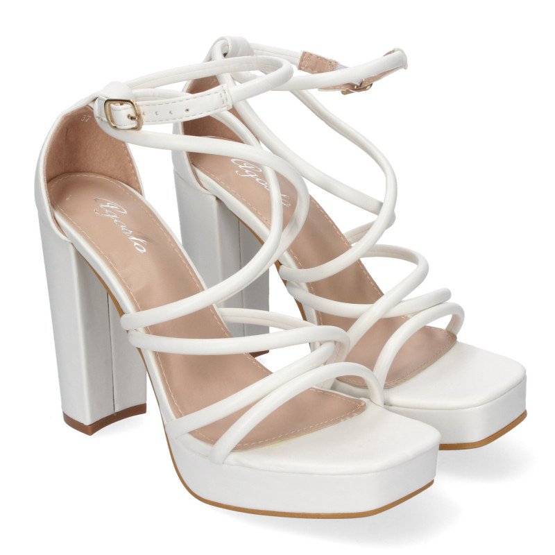 Sandalias de tacón con tiras para fiesta mujer color blanco 2BL-2099