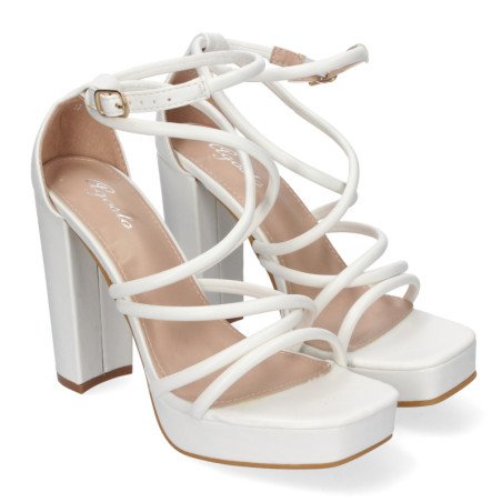 Sandalias de tacón con tiras para fiesta mujer color blanco 2BL-2099