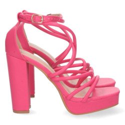 Sandalias de tacon para fiesta con mini plataforma mujer fucsia