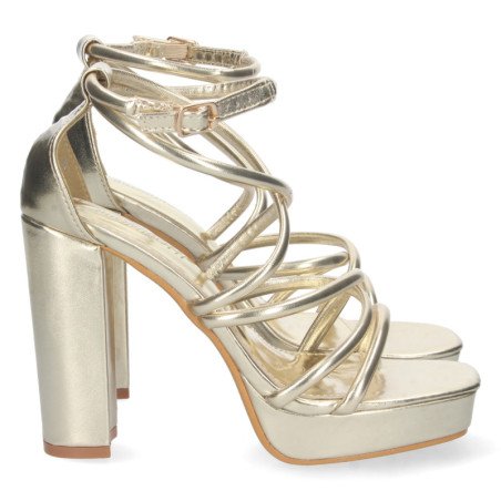 Sandalias doradas de tacón para fiesta mujer