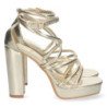 Sandalias doradas de tacón para fiesta mujer