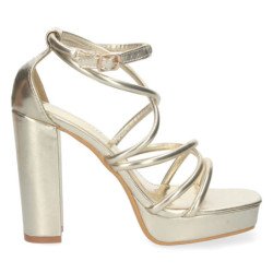 Sandalias doradas de tacón para fiesta mujer