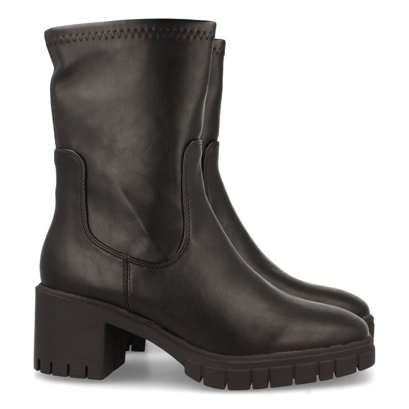 Botines tacón cómodo suela track mujer color negro