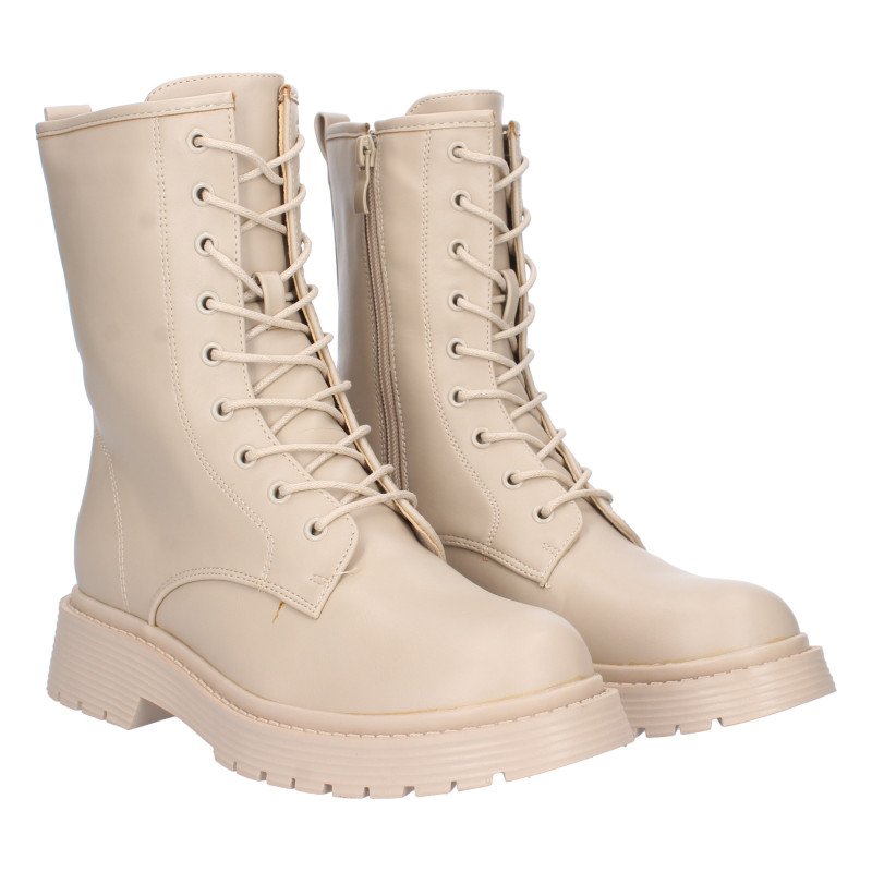 Botas estilo militar cierre de lazos mujer color beige