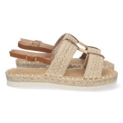 Sandalias planas forradas en yute hebilla mujer color apricot