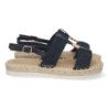 Sandalias planas forradas en yute hebilla mujer color negro