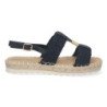 Sandalias planas forradas en yute hebilla mujer color negro