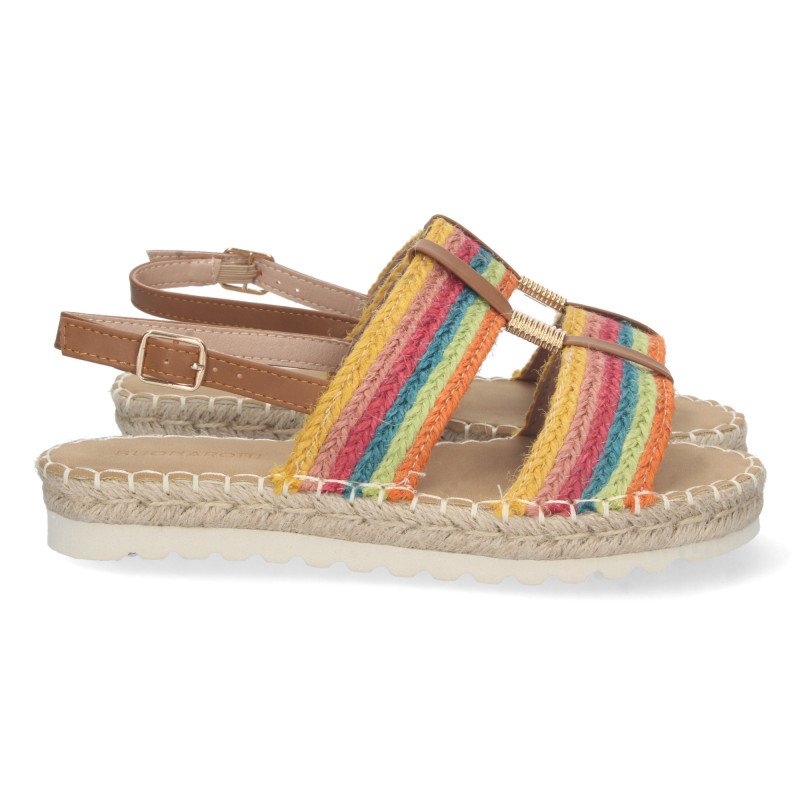 Sandalias planas forradas en yute hebilla mujer multi color