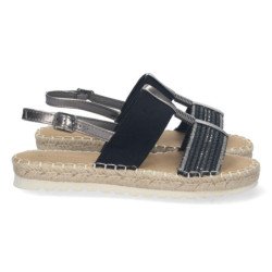 Sandalias planas forradas en yute hebilla mujer colores negros