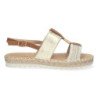 Sandalias doradas planas forradas en yute hebilla mujer