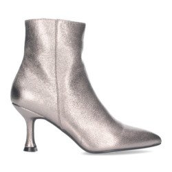 Botines de tacon bajo punta fina y cremallera mujer color gris metálico